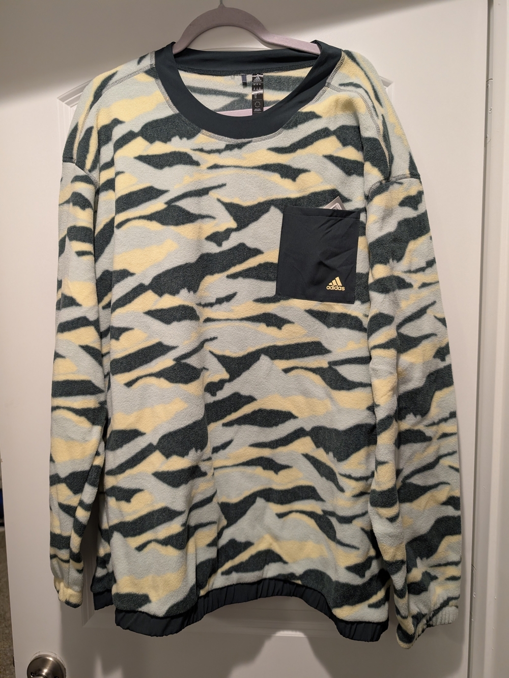 Adidas Men’s Crewneck Fleece Sweater in Yellow, Gray & Black